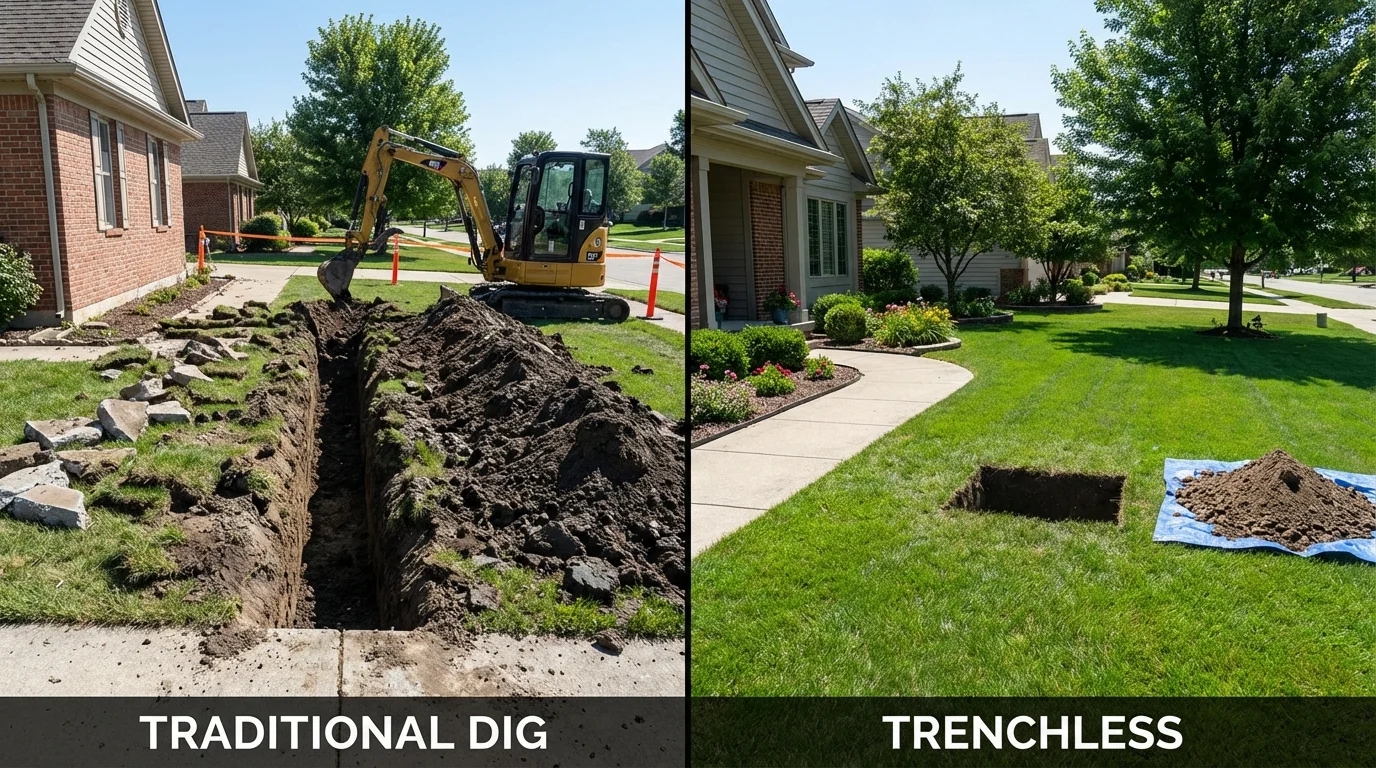 Trenchless sewer repair with minimal yard damage versus traditional excavation in Glasgow, MT